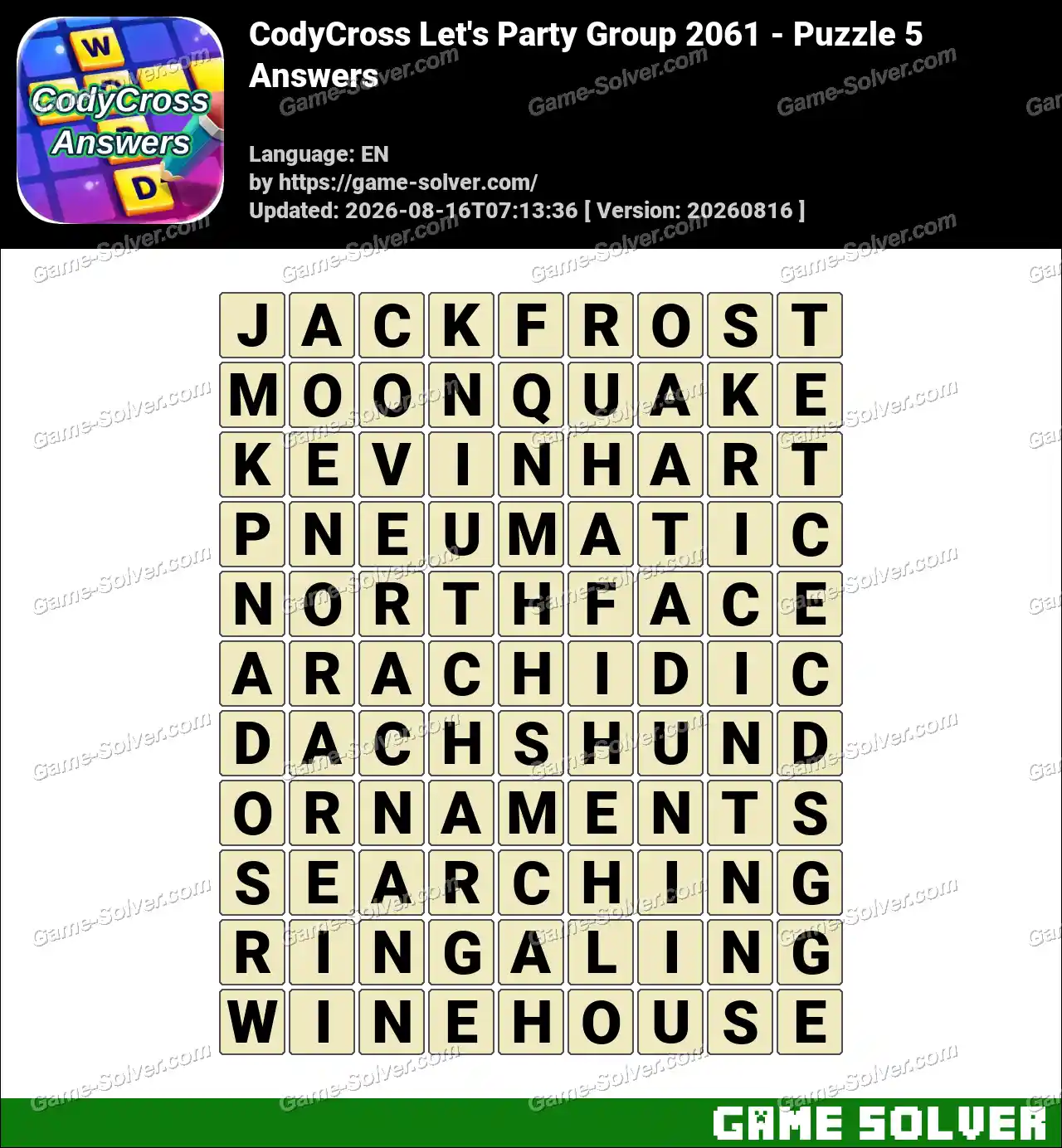 CodyCross Let’s Party Group 2061 – Puzzle 5 Answers